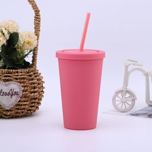 Biểu Tượng Tùy Chỉnh 16Oz Kẹo Màu Hai Lớp Nhựa Rơm Cup Đơn Giản Frosted Thiết Kế Cho Đồ Uống Mới Cho Cốc Sản Phẩm - Product Image 4
