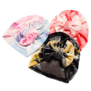 Gorro de terciopelo bonito para bebés, niñas y niños al por mayor, nuevo gorro teñido con lazo para niños, gorros de punto para niños, Jersey cálido, gorro turbante personalizado - Product Image 2