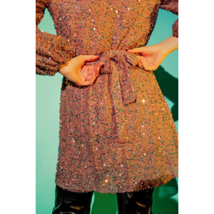 Sequin <b>Wrap</b> Mini Dress in Powder <b>Pink</b> - Product Image 5