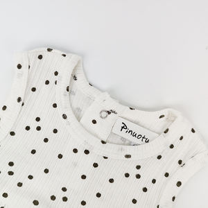 Pinuotu Baby Cami pagliaccetto bianco tutina morbida a coste gilet da neonato senza maniche tutine a bolle per bambini nero a pois - Product Image 3