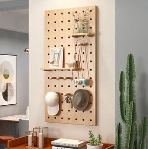 प्राकृतिक ठोस लकड़ी पेगबोर्ड दीवार आयोजक पेग बोर्ड दीवार शेल्फ फांसी भंडारण प्रदर्शन रैक आयोजक - Product Image 2