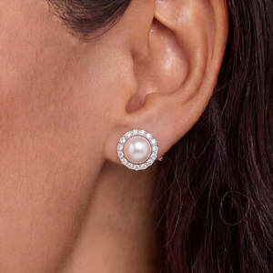 Boucles d'oreilles clous en cuivre plaqué rhodium, motif feuille, perle d'eau douce, zircon, bijoux botaniques pour femme, cadeau de mariage - Product Image 3