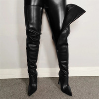 Bottes d'Hiver Cuissardes Sexy en Cuir PU à Couleurs Vives avec Chauffe-Jambes pour Femme