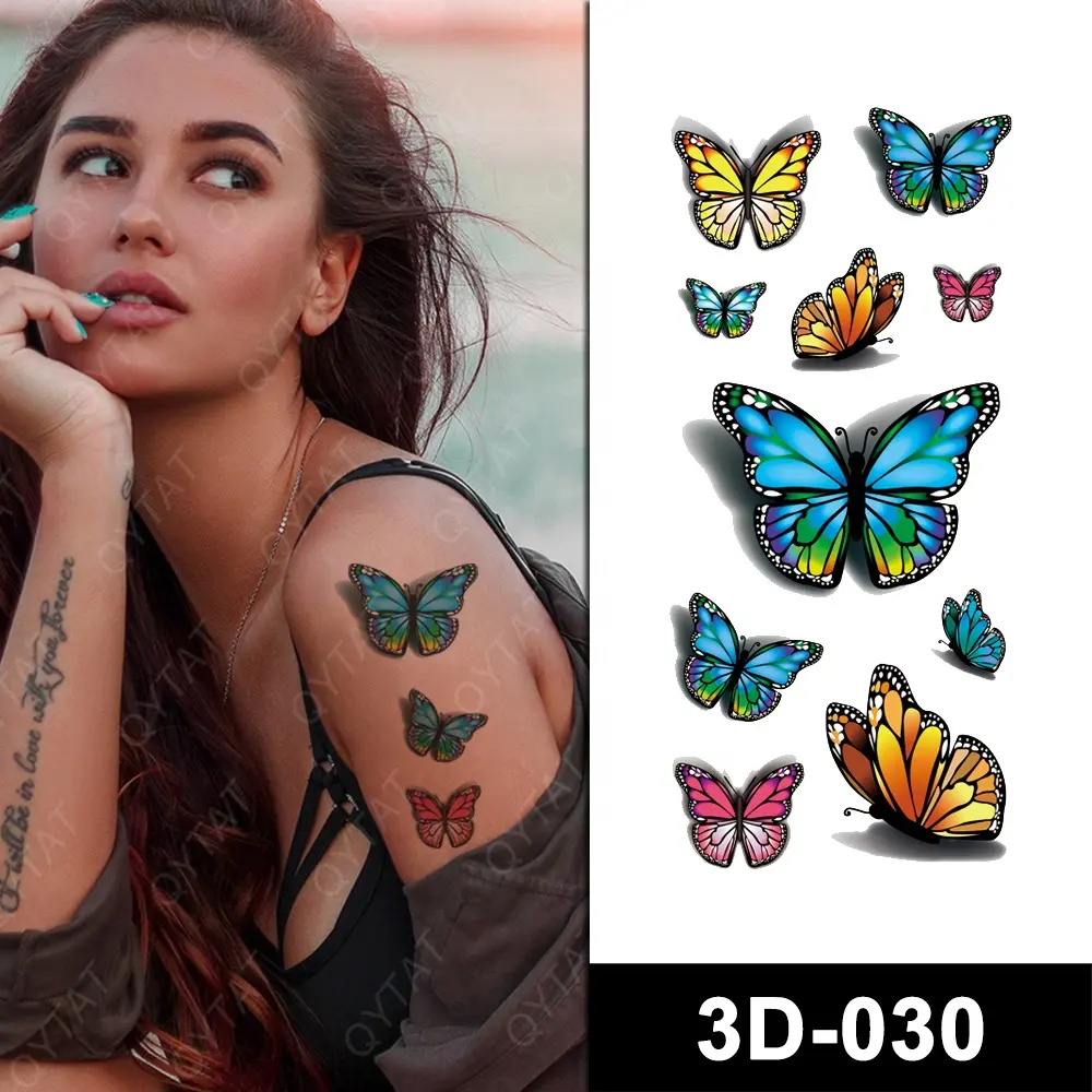 Borboletas coloridas impermeáveis, tinta de alta qualidade do oem, adesivo temporário bonito de tatuagem, tatuagens 3d