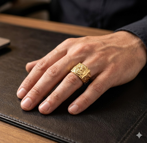 DIVYORO Luxury <b>Mens</b> <b>Ring</b> Gold Plated Copper and Brass Fashion Jewelry Classic Design for Wedding Party and Gift Collection - Product Image 4