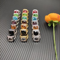 Bague carrée de 14 mm plaquée argent de haute qualité sertie de diamants, Bague plaquée or sertie de pierres précieuses colorées, Bijoux en gros