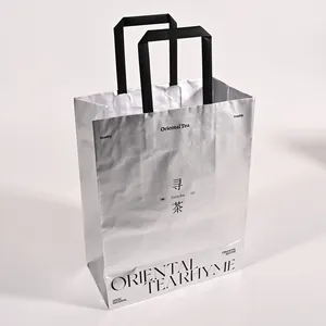 Waterproof Tear Resistant Personalized Silver Color Paper Bag Supplier Paper Carrier Bag Paper Bag with Handles