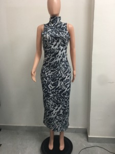 <span class=keywords><strong>Abito</strong></span> lungo da donna senza maniche a collo alto con stampa, cintura a corsetto e coulisse in vita a stile fishbone Sehe Fashion - Product Image 5