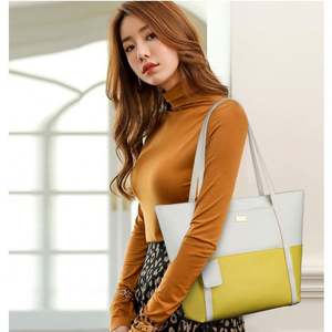 Bolso Tote de Hombro Multifuncional de Gran Capacidad en Cuero PU con Cierre Abierto, Color en Contraste, Ligero para Mujer - Product Image 5