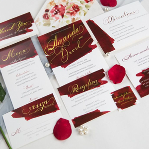 Ensemble d'invitations de <span class=keywords><strong>mariage</strong></span> estampillées à chaud aquarelle de <span class=keywords><strong>vin</strong></span> simple RSVP/détail/menu/cartes d'information pour toutes les invitations de festival spéciales - Product Image 2