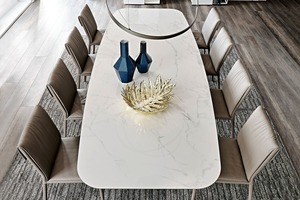 Sang Trọng Chất Lượng Cao Bàn Ăn Đặt Đồ Nội Thất Hình Chữ Nhật Hiện Đại <span class=keywords><strong>8</strong></span> Người Tự Nhiên Bằng Đá Cẩm Thạch Hàng Đầu Phòng Ăn Bảng Cho Phòng Ăn - Product Image 4