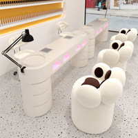 Ensemble Table et Chaises de Manucure Luxe Moderne Style Crème Double/Triple avec Prise et Aspirateur Intégrés pour Manucure Complète