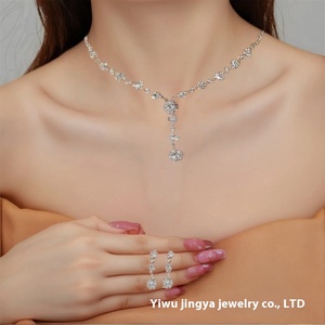 Grosir set perhiasan Zircon modis elegan untuk Amazon termasuk kalung rantai tulang selangka Aksesori pengantin ulang tahun