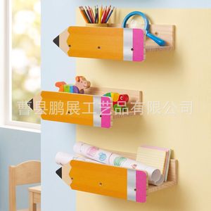 Wooden Pencil Shaped <b>Wall</b> Shelf 3 Tier Floating Book <b>Storage</b> For Kids Room Decor - Product Image 2