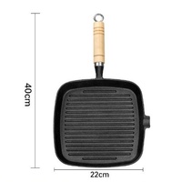 Poêle à frire professionnelle en fer forgé et fonte, à fond plat, compatible gaz et induction, pour steak, œufs frits et petit-déjeuner, à rayures