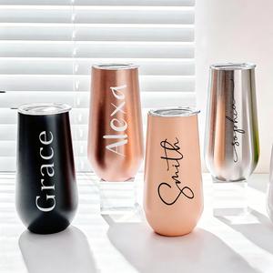 Regalo de propuesta para damas de honor: Vaso térmico de acero inoxidable de doble pared de 6 oz con tapa, diseño de flauta, para despedida de soltera - Product Image 1