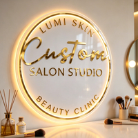 Enseigne Murale Ronde en Acrylique Rétroéclairée, Lettres 3D Dorées, Logo LED, Plaque Transparente en Cristal, pour Salon de Beauté, Intérieur, Entreprise