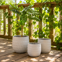 Set Pot Bunga Fiber Clay 3 Ukuran Permukaan Bergelombang Embos, Pot dan Planter Custom untuk Dekorasi Rumah dan Taman, Cocok untuk Tanaman Monstera dan Palem