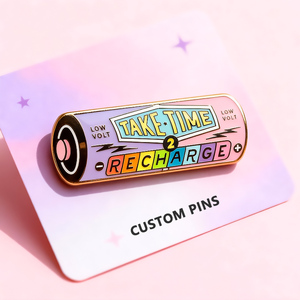 Pins de solapa de metal esmaltado con forma de batería recargable, personalizados, hermosos, coloridos, de dibujos animados, recordatorio de salud mental, esmalte duro - Product Image 5