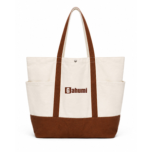 Sac fourre-tout en toile patchwork bicolore personnalisé avec logo, grande capacité, multi-poches, robuste, pour le shopping - Product Image 1