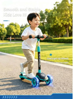 Trottinette pliable pour enfant à 3 roues, couleur vert menthe, avec roues en PU, légère et lumineuse, pour garçons et filles de 3 à 8 ans