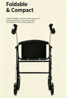 Déambulateur pliable avec panier de courses pour seniors, chariot de marche multifonctionnel d'extérieur avec grand panier et frein pour la marche quotidienne