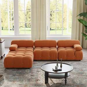 VOXHOME Sala de Estar Mario Bellini Moderno Nórdico en Forma de L 2 3 4 5 6 7 8 Asientos Naranja Terciopelo Modular Sofá Seccional Juego de Sofá - Product Image 3