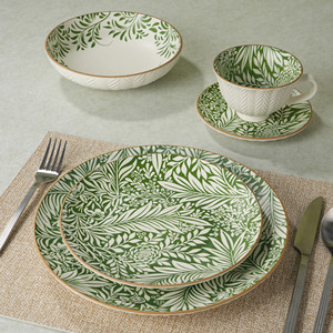 Service de table en porcelaine de luxe 20 pièces, tasses et soucoupes en céramique, motif feuille élégant en relief, impression tampon, forêt de saules vertes - Product Image 1