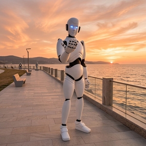 Sculpture de robot humanoïde <span class=keywords><strong>géant</strong></span> personnalisé en fibre de verre de 1,8 m, grande statue de figurine cybérique en PRV avec yeux LED pour la décoration des centres commerciaux et des places publiques - Product Image 2