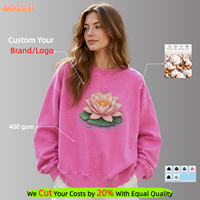 Sweat-shirt vintage brodé 400 GSM, logo graphique personnalisé, effet délavé, col rond, vente en gros pour femmes