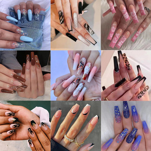 Acrílico grueso personalizadoCorto estilo francés ABS acrílico a presión <span class=keywords><strong>uñas</strong></span> reutilizables impresas falsas cuadradas <span class=keywords><strong>uñas</strong></span> artificiales para mujeres - Product Image 5