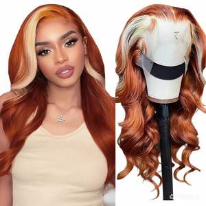 Peluca de Cabello Humano con Frente de Encaje 13x4, Color Naranja Jengibre con Reflejos 613 y Rubio Miel, Ondulada, con Frente de Encaje HD 13x6 para Mujer - Product Image 1