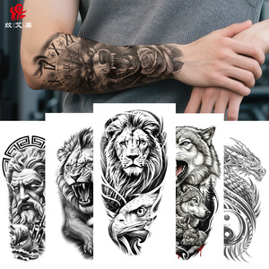 Nuevo Estilo 2026 XFashion, Tatuajes Temporales Impermeables de Animales Negros y Sensuales, Diseños Realistas de Cabeza de León y Lobo de Tamaño Completo - Product Image 1