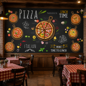Murale Personalizzato con Menu Pizza su Tela Olio, Carta da Parati su Misura per Ristoranti di Pizza e Trattorie Italiane - Product Image 1