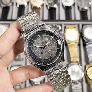 Reloj mecánico esqueleto para hombre, correa de acero inoxidable, reloj de pulsera con esfera transparente - Product Image 1