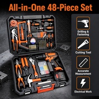 Ensemble de perceuse sans fil 21V, 48 pièces, kit d'outils électriques pour la maison, avec perceuse électrique et boîte à outils manuels pour la réparation et l'entretien domestique