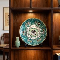 Assiette décorative en porcelaine de style antique chinois, motif chou et longévité, bord doré, en céramique, pour la maison