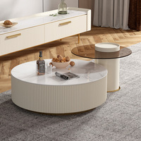 Hanyee 2024 vente chaude dessus en marbre 2 pièces ensemble de table en verre avec tiroir de rangement rond blanc béton Table basse ensemble de meuble TV