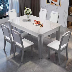 Set <span class=keywords><strong>Tavolo</strong></span> da Pranzo Moderno Estensibile per 6 Persone, Rettangolare in Legno e Pietra Sinterizzata, Design Assemblato per Casa o Ristorante - Product Image 3