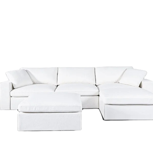 Juego de Sofás Modulares Cuadrados de Terciopelo Blanco de 3 Piezas, Estilo Wabi Sabi de Lujo, Patas de Madera, para Apartamento, Hotel, Sala de Estar, Dormitorio - Product Image 1