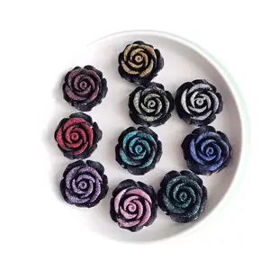 35mm Beautiful Gradient Black Rose Resin Flat Back Cabochon Applique DIY Home Figurine Scrapbook Deco Parts