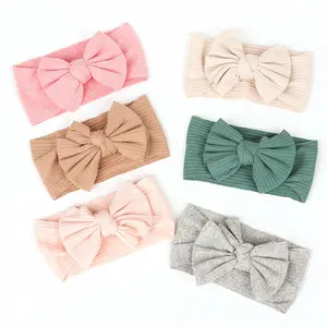 Children Soft Fabric Hair Accessories Big Bow Hair Wraps Hand Made Solid Color Elastic Hair bands Head Bands For Kids