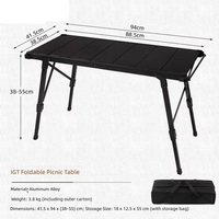 Table de barbecue d'extérieur en aluminium léger à hauteur réglable, table de camping pliable portable à 3 unités