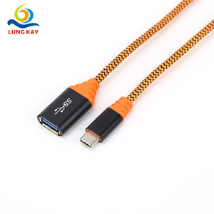 Cable de datos USB 3.0 Lung Kay, tipo C a A hembra, extensión OTG, trenzado de nailon, color naranja - Product Image 1
