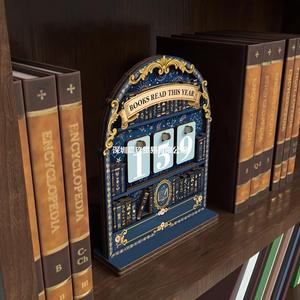 Marcador de Lectura de Madera Vintage, Capacidad para 999 Libros, Decoración de Escritorio, Diseño Tradicional, Artesanía en Madera Impresa, Suministros de Oficina - Product Image 2