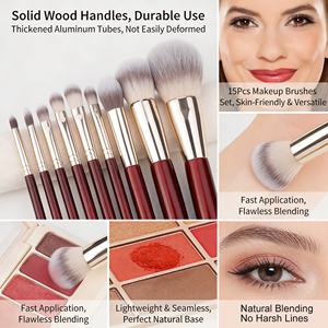 Ensemble de 15 pinceaux de maquillage de couleur rouge Mauri, mélange, maquillage de luxe, logo personnalisé, fond de teint, ombre à paupières - Product Image 3