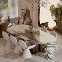 Table à manger en marbre personnalisée MT STONE, table centrale ovale en pierre naturelle pour la décoration de la maison, dalle de marbre