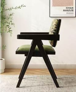 Midcentury Modern Wood Living Room <b>Chair</b> With Green Upholstery Solid <b>Back</b> Ergonomic Design For Home Furniture - Product Image 2