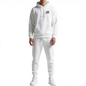 Sudadera con Capucha de Algodón Blanca para Hombre, con Logotipo Frontal, Manga Larga, Informal, para Invierno, Color Sólido, Cierre con Cordón, Bolsillos Laterales - Product Image 1