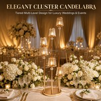 Candélabre ANNIELU à 6 bras en métal doré avec abat-jour en verre et perles de cristal, porte-bougie, centre de table pour mariage, décoration de banquet et événements